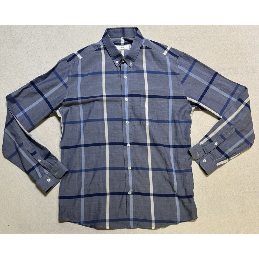 AMI PARIS Men’s 6 Rue Des Arquebusiers Striped Poplin Shirt Blue/White - Size 40